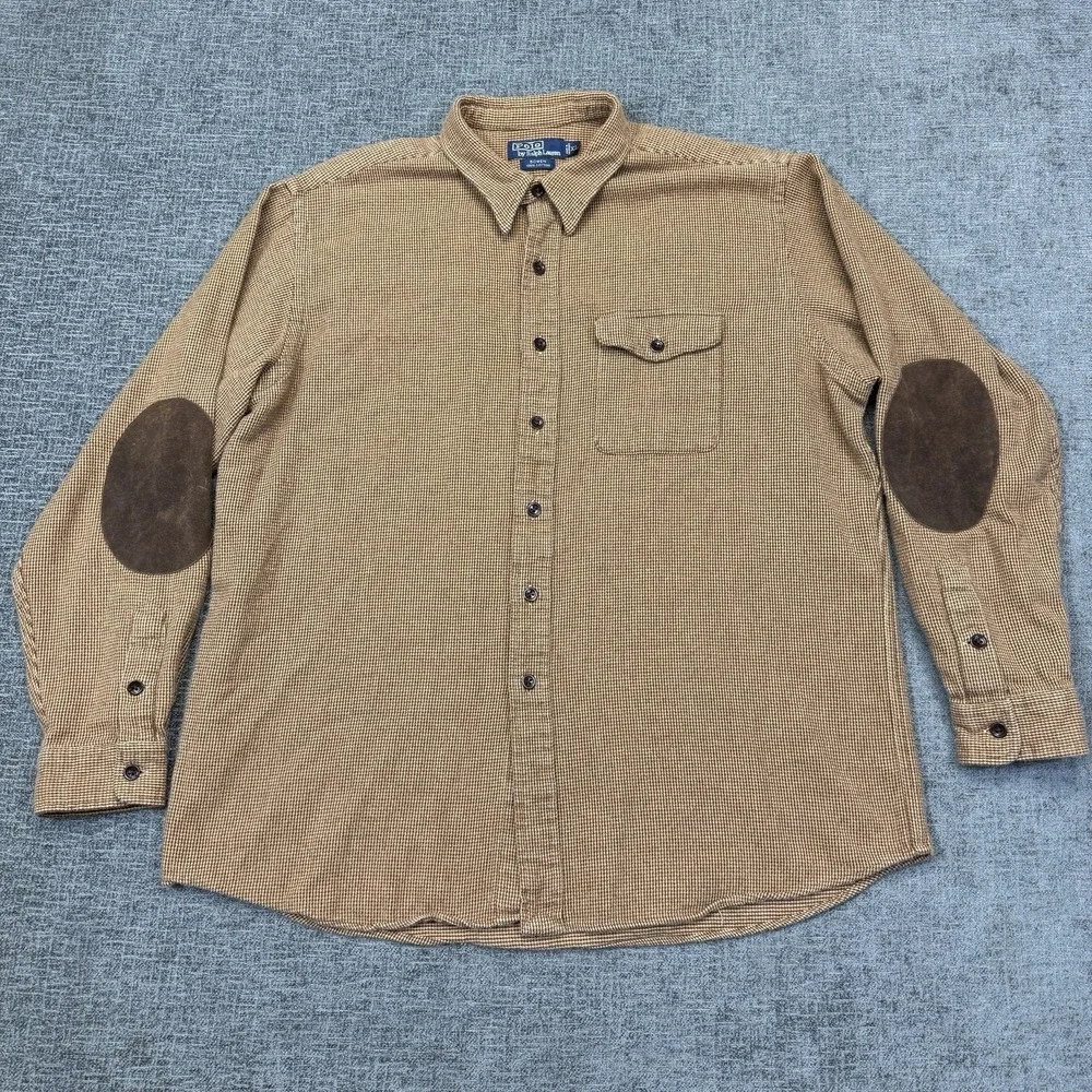 VTG Polo‎ Ralph Lauren Shirt Mens XL Bowen Elbow Patch Button Down Flap Pocket